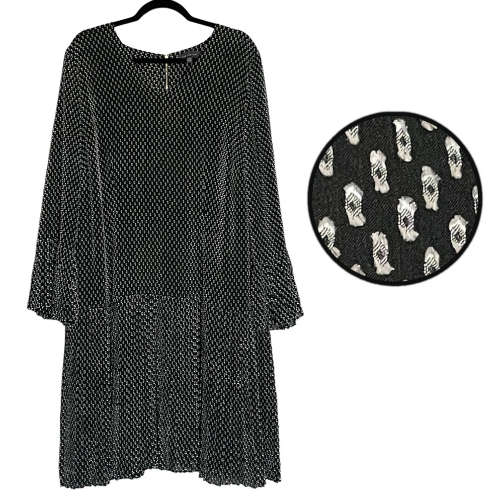 The Limited Black Flutter Sleeve Drop Waist Textured Dot Dress Size 16W